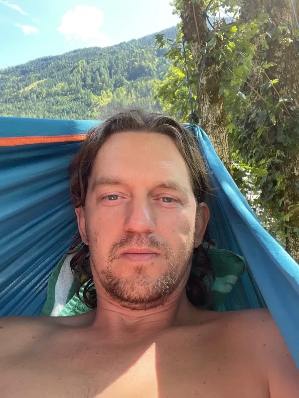 Relaxing in a hammock in the Alps